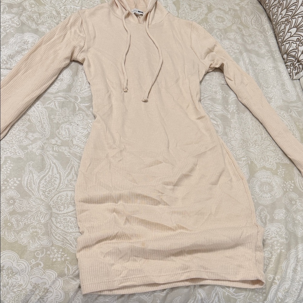 Fashion Nova Beige Ribbed Hoodie Mini Dress - Picture 2 of 6